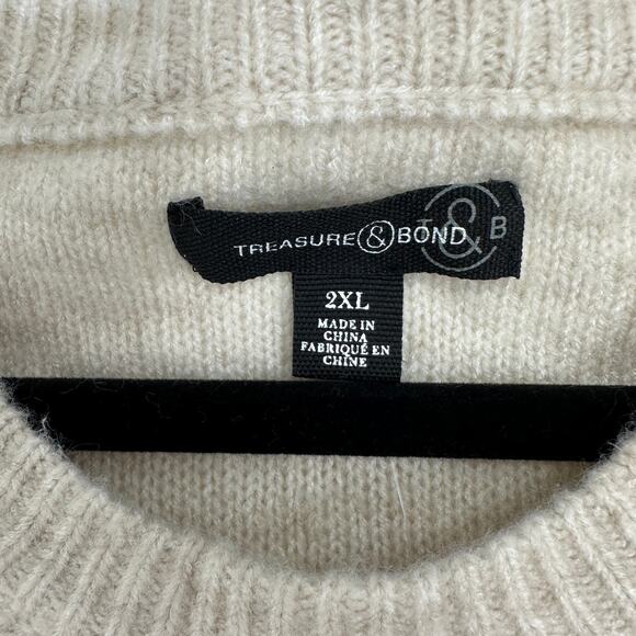 Treasure & Bond Cable Stitch Knit Crewneck Sweater Oatmeal Mens Fall 2XL - Picture 9 of 10